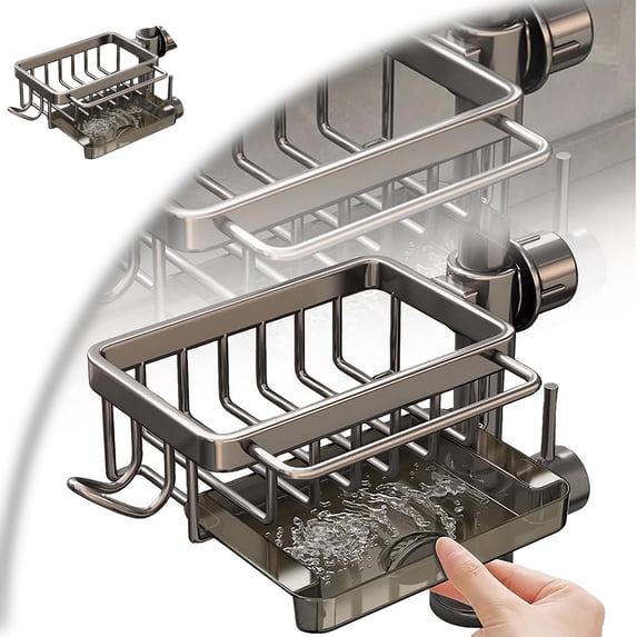 Sink Organizer Rack for Kitchen and Bathroom, Stainless Steel Detachable Hanging Faucet Drain Rack with Tray Faucet Sponge Holder for Bathroom, Scrubbers, Soap
