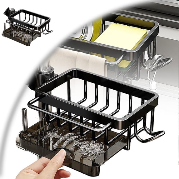 Sink Organizer Rack for Kitchen and Bathroom, Stainless Steel Detachable Hanging Faucet Drain Rack with Tray Faucet Sponge Holder for Bathroom, Scrubbers, Soap