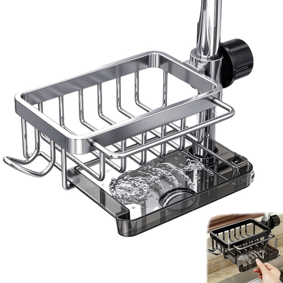 Sink Organizer Rack for Kitchen,Hanging Faucet Drain Rack with Drip Tray Stainless Steel Detachable Sink Faucet