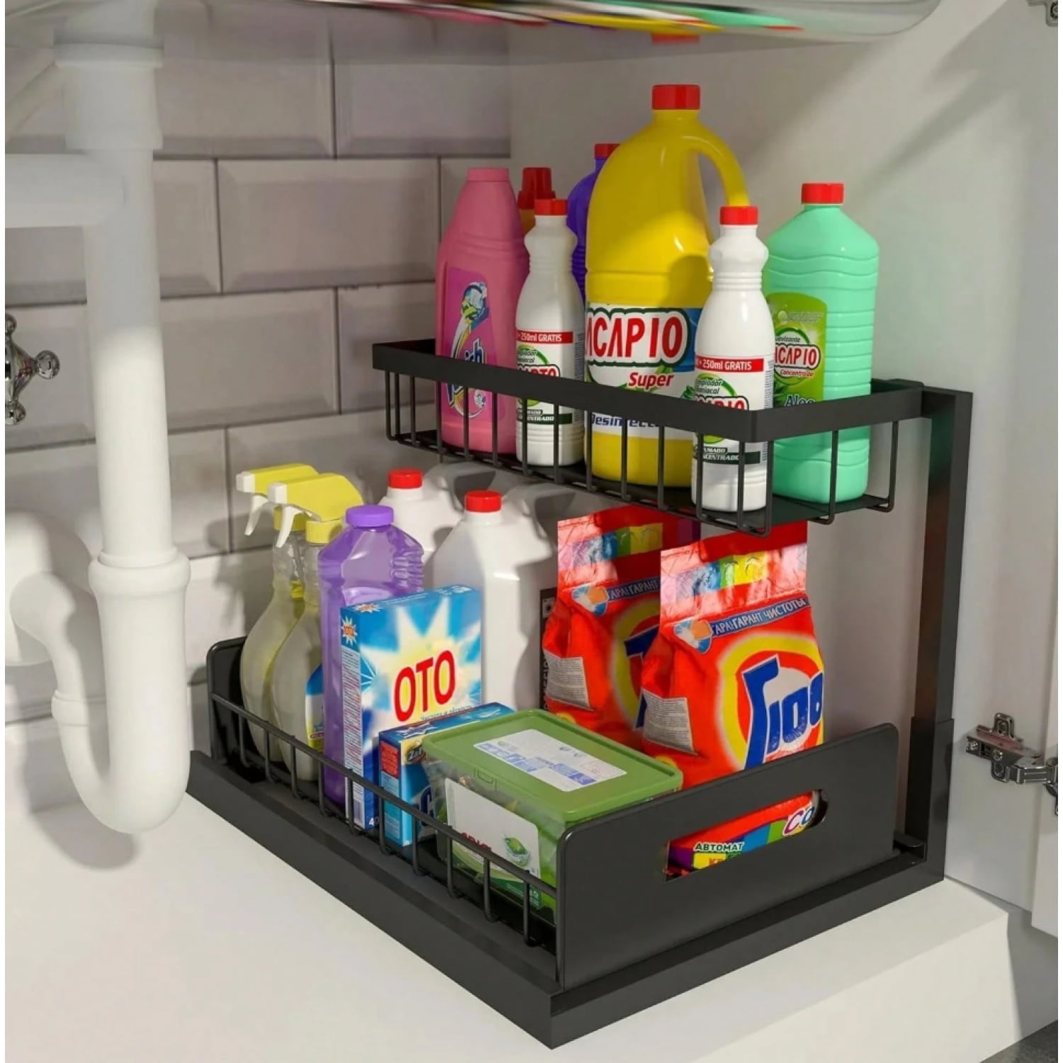 Under Sink Organizer And Storage, 1 Pack Pull Out Cabinet Organizer Slide Out Sink Shelf Cabinet Storage Shelves, Under Sink Storage For Kitchen Bathroom Cabinet