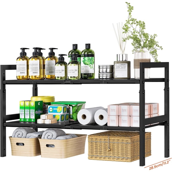 Under Sink Organizer and Storage 16.5"-30.7" Expandable Length, Adjustable Height Max 16.7" Under Sink Shelf 2 Tier with Removable ABS Panels Metal Frame for Bathroom Kitchen Pantry Cabitnet Pot Pan