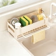 thumbnail image 1 of Sink Organizer with Towel Hook, Black Plastic Sponge & Soap Dispenser Holder | Drain Rack with Storage Basket for Kitchen Countertop White, 1 of 6