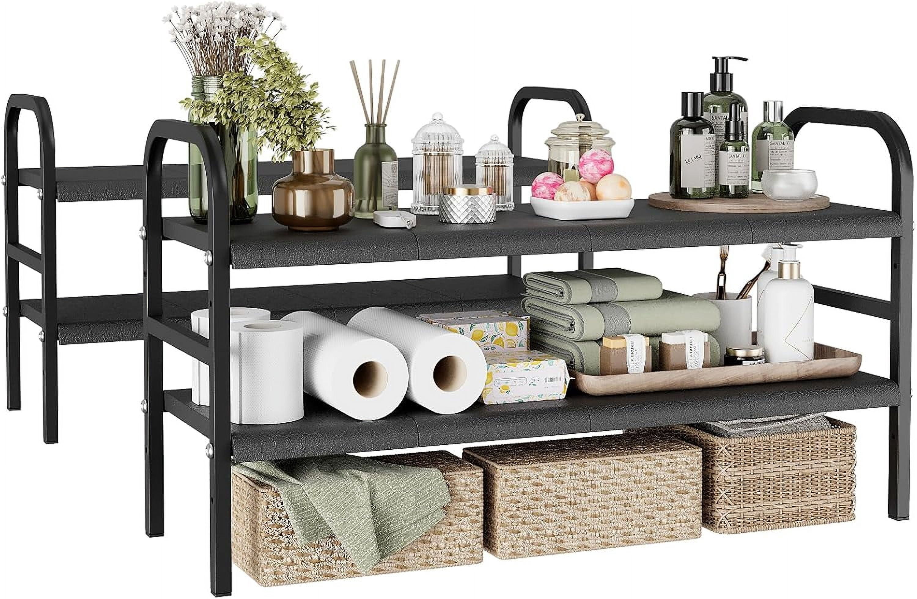 Undercounter Storage Rack Under Sink Organizers, 2 Pack Expandable Cabinet Shelf Organizer with 8 ...