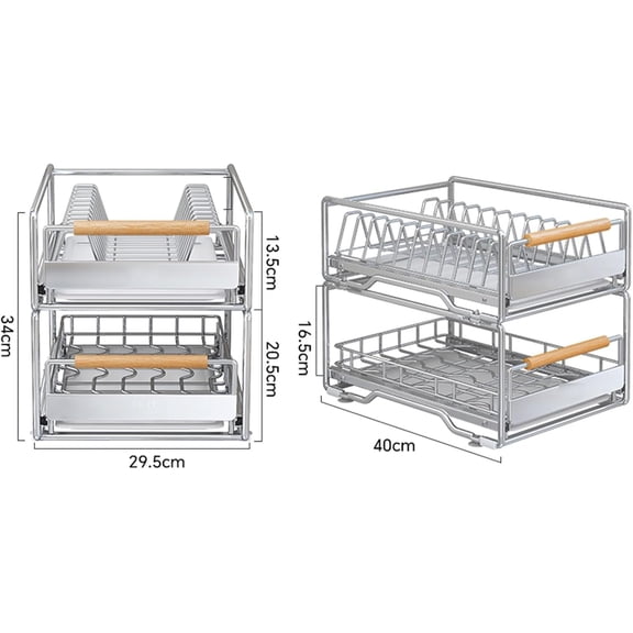 Under Sink Organizers, 2 Pack Pull Out Kitchen Bathroom Cabinet Organizer, 2 Tier Under Counter Storage for Bathroom Kitchen, 29.5x40x34cm, Silver$$Home Decor, Kitchen, & Other