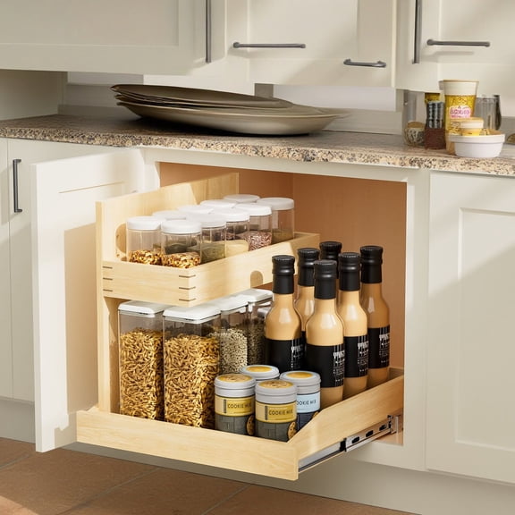 Under Sink Organizers and Storage 22½" W x 21" D, 2 Tier Pull Out Cabinet Organizer with Hard Close, Adjustable Pull Out Cabinet organizer with U Bracket for Bathroom Kitchen(Left)
