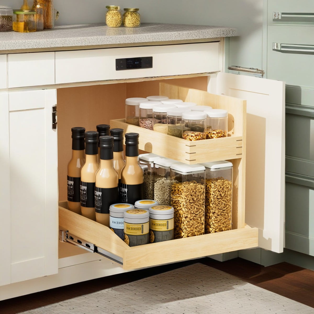 Under Sink Organizers and Storage 22½ W x 21 D 2 Tier Pull Out Cabinet Organizer with Hard Close Christmas Gift Adjustable Pull Out Cabinet organizer with U Bracket for Bathroom Kitchen Right