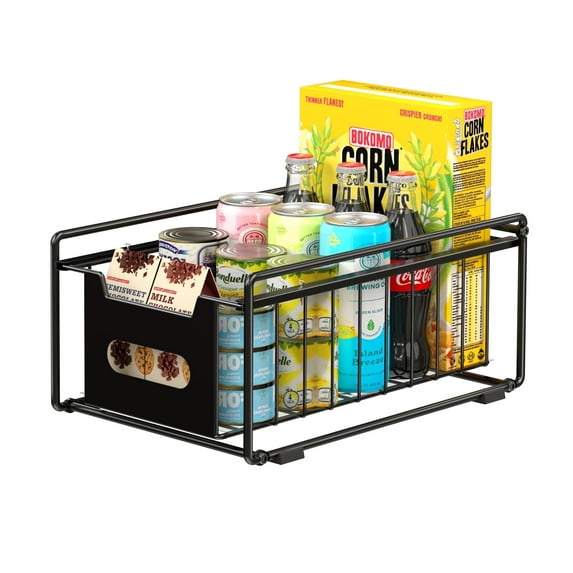 Simple Pull Out Cabinet Sliding Basket, 1-Tier Under Sink Organizer and Storage, Easy Install Metal Storage rack for Kitchen, Pantry, Bathroom, Black,Rustproof