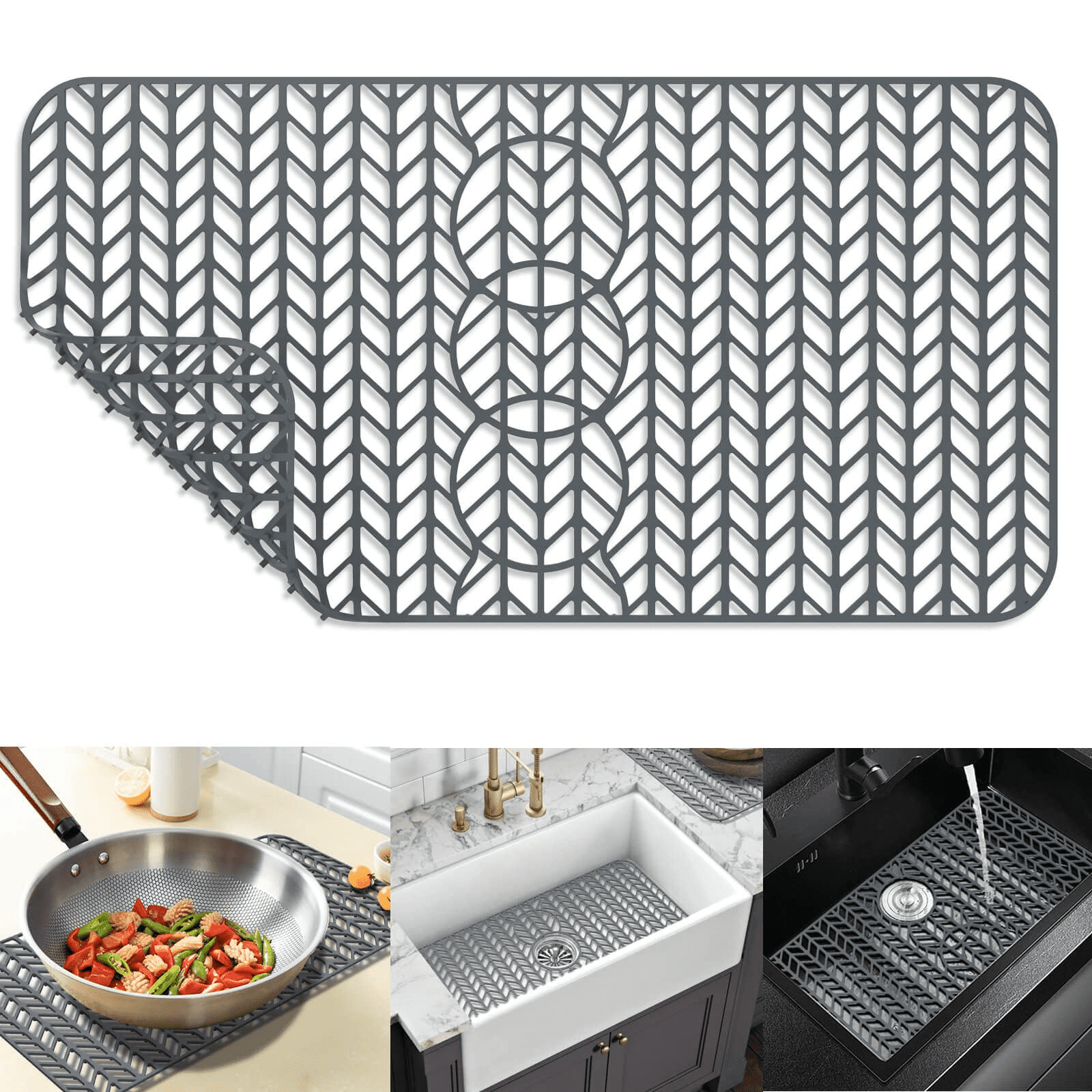 Kitchen Silicone Sink Mat, Reusable And Adjustable Kitchen Sink Protector,  Hollow Fast Draining Silicone Sink Protectors, Heat Resistant And Versatile