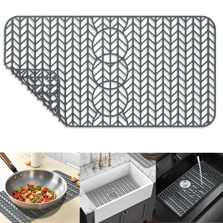 Sink Protectors for Kitchen Sink - YIBUKIY 29.5x 15 Sink Mat -  Heat-resistant Easy-clean Silicone Sink Mat - for Protection of Stainless  Steel Sink - with 3 Reserved Holes (Grey) 