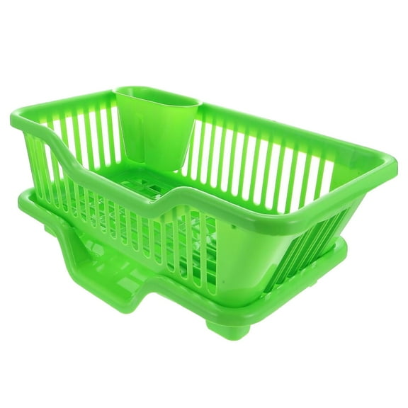 Sink Set Dish Rack Drainer Plastic Dish Drying Rack, Sink Set Dish Rack, Drainer with Attached Drainboard Utensil Cup Holders for Home Kitchen Counter Top Organizers