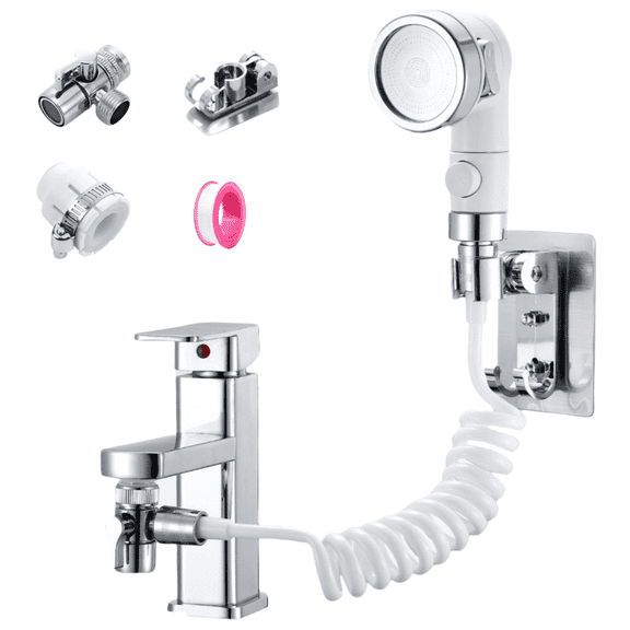 Sink Shower Head Set with 3 Spray Modes, Kitchen Bathroom Pet Bathing Faucet Sprayer Attachment with 9.8ft Hose and Universal Faucet Adapters, Hair Washing, Dog Shower and More (Faucet Not Included)