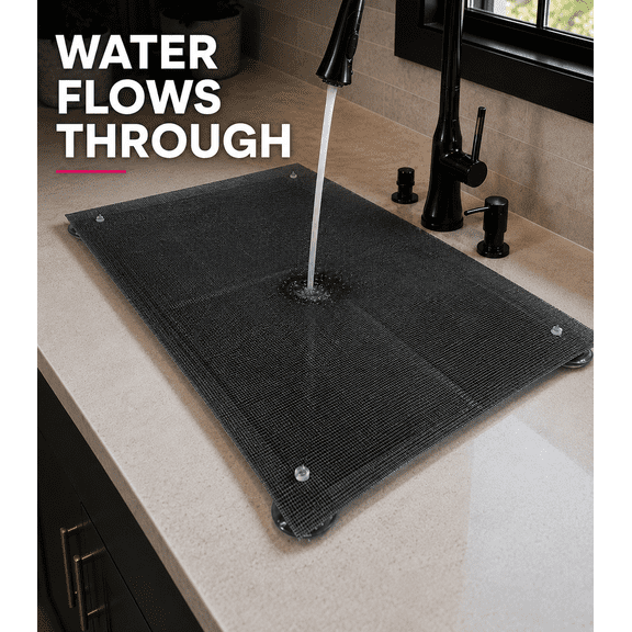 Sink Out Of Sight® Adjustable Flow-Through Mesh Kitchen Sink Cover, 20 x 30", Black-Gray