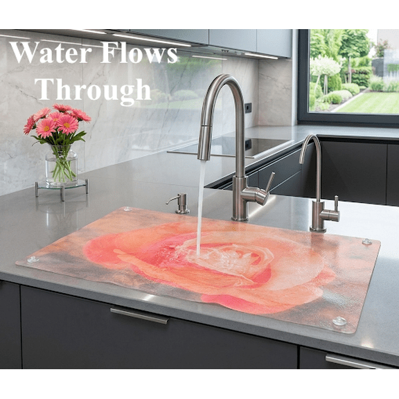Sink Out Of Sight® Adjustable Flow-Through Mesh Kitchen Sink Cover ,20 x 30", Jennie's Rose