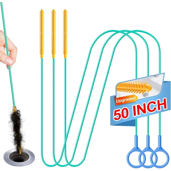 Sink Snake Drain Hair Removal Tool, Reusable 50 Inch Extended Drain Snake Tool Clog Remover, Anti-break Metal Shower Plumbing Snake Drain Cleaner for Bathtub, Bathroom Sink Pipe Cleaning (3 Pack)