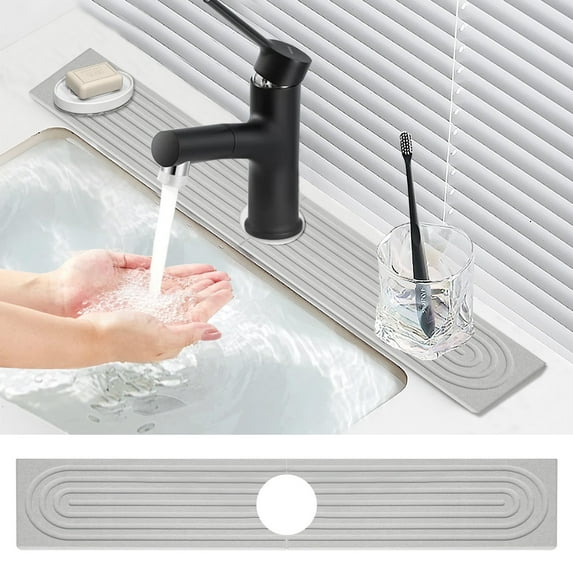 Sink Splash Guard Stone Drying Mat for Kitchen, Diatomite Fast Drying Water Absorbing Stone Tray for Sink, Faucet Splash Guard for Bathroom Counter Sink Accessories