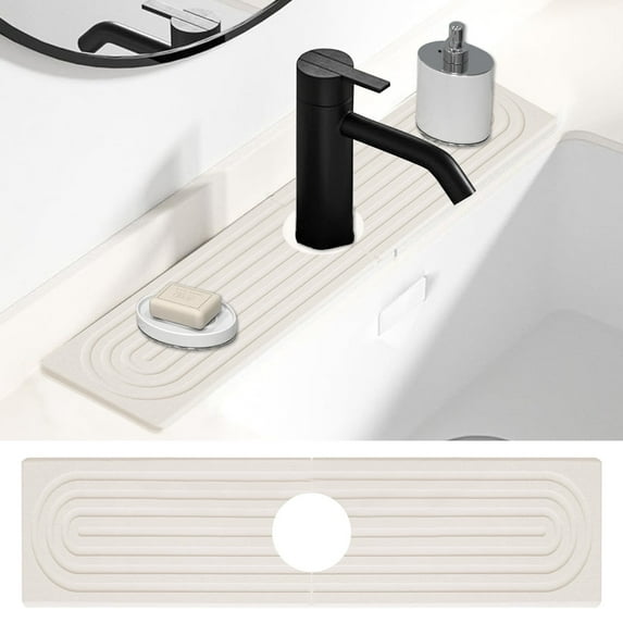Sink Splash Guard Stone Drying Mat for Kitchen, Diatomite Fast Drying Water Absorbing Stone Tray for Sink, Faucet Splash Guard for Bathroom Counter Sink Accessories