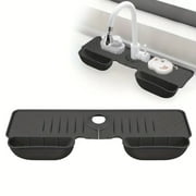 Sink Splash Guard with Storage - 17.6" x 6.1" Silicone Faucet Mat for Outdoor Home Kitchen Use