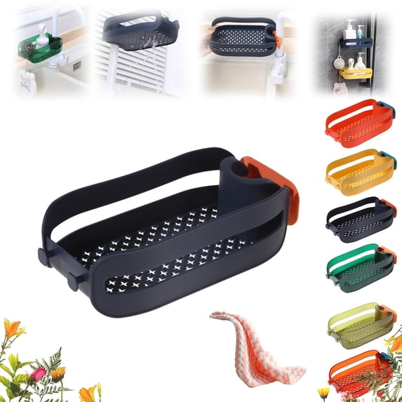 Sink Sponge Caddy, Snap-On Drain Basket for Kitchen & Bathroom, Tool-Free Fauce Rack, BPA-Free, Sink Organizer,Sponge Holder,Blue,1PC,