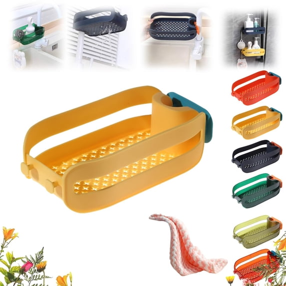 Sink Sponge Caddy, Snap-On Drain Basket for Kitchen & Bathroom, Tool-Free Fauce Rack, BPA-Free, Sink Organizer,Sponge Holder,Yellow,1PC,Kitecy