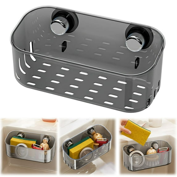 Sink Sponge Holder,ABS Clear Suction Cup Sink Caddy Organizer for Kitchen Countertop Sponge, Soap, Dish Brush, Scrubber, Sinks Caddy
