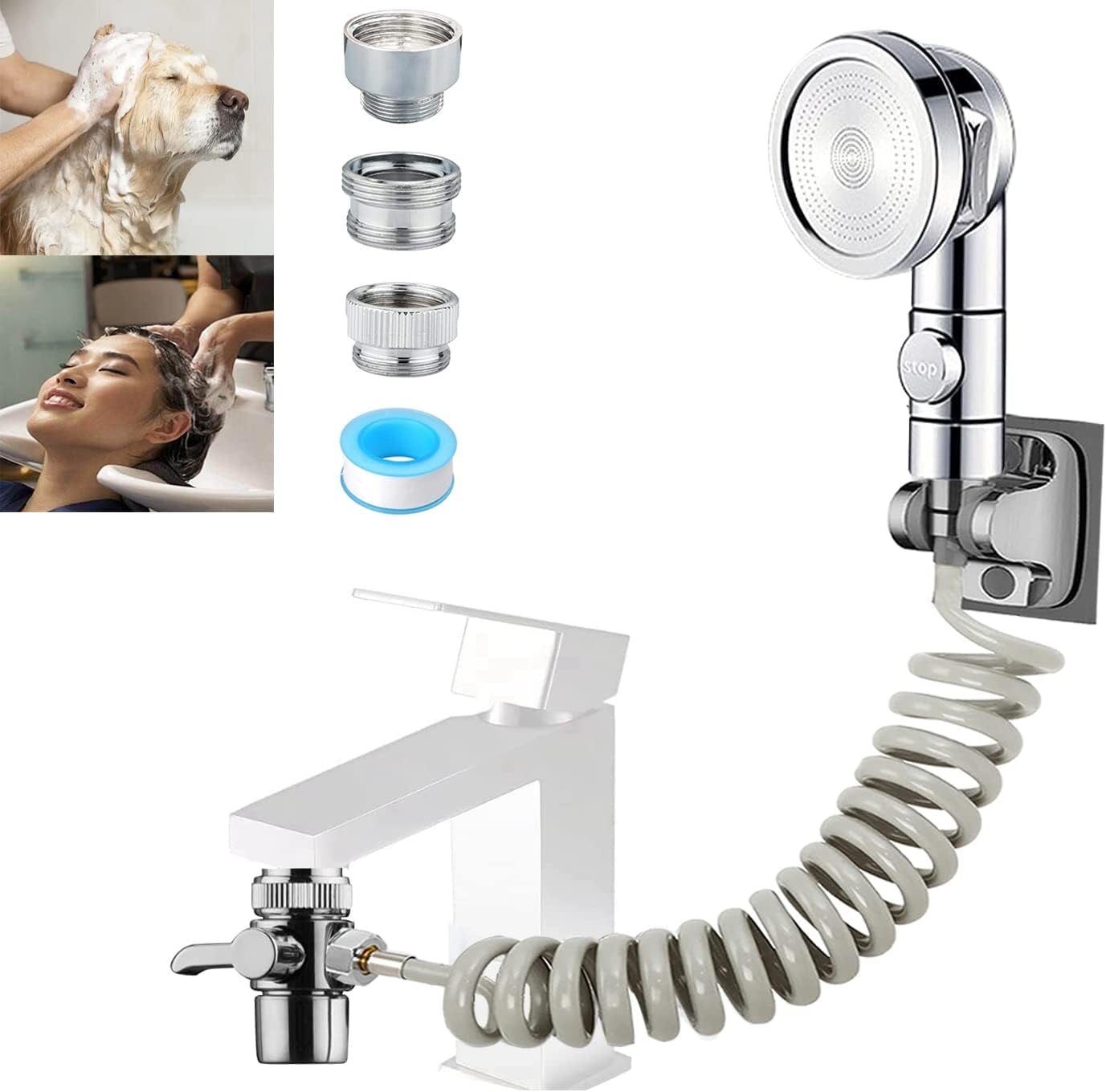 Universal Shower Head Sink Faucet Sprayer - 2 Mode Hose Attachment For Hair Washing & Pet Bathing