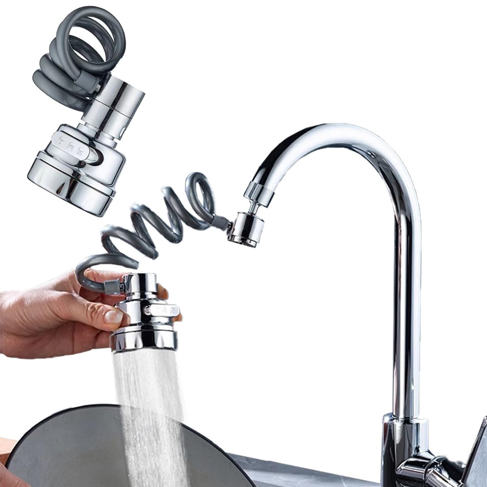 Sink Sprayer Attachment for Faucet, Kitchen Sink Sprayer, Removable Faucet Extender Aerator with Stretchable Hose, Faucet Sprayer Attachment, Kitchen Water Saving Sink Sprayer, 3 Water Outlet Modes