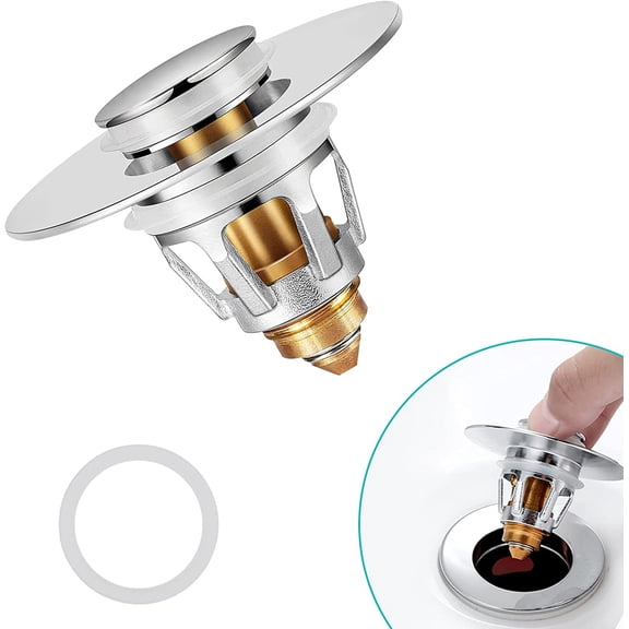 LEDMOMO 2Pcs Bathroom Sink Stopper Plated Silver Press Type Drain Plug with Anti Clogging Filter