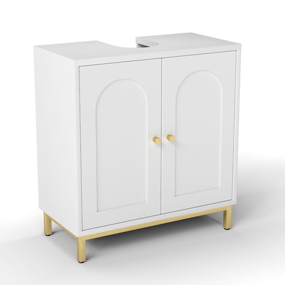 Sink Storage Cabinet,U Cutout Sink Storage Vanity with 2 Doors Modern Under Sink Organizer Adjustable Shelf for Bathroom,23.6''L x 11.8''W x 25''H,White