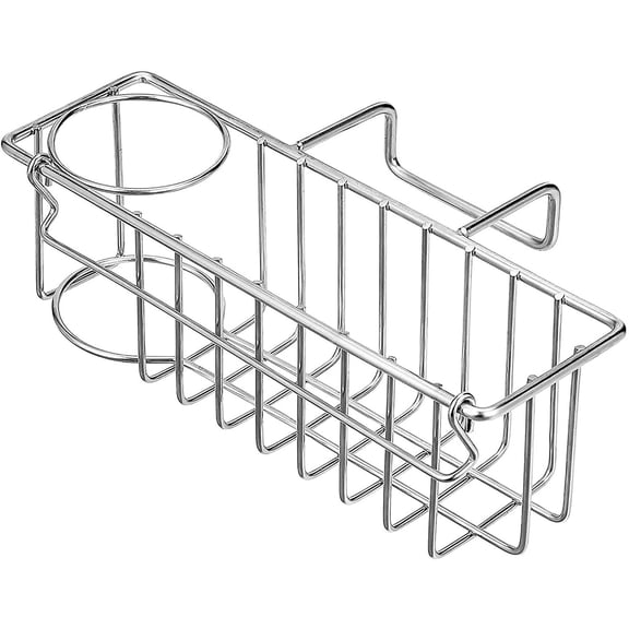 Sink Storage Rack, Small Size with Two Cup Holders Hanging Rod, 1 Piece Rustproof Metal Organizer for Kitchen Sink, Hanging Sink Caddy for Sponge Brush Soap Storage