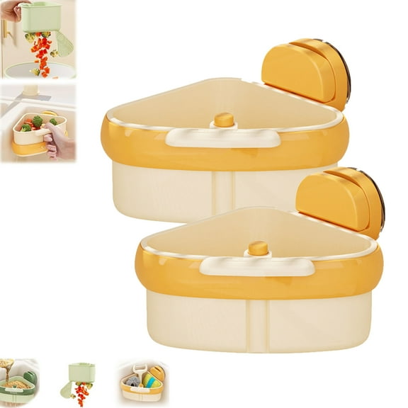 Sink Strainer Basket, Automatic Dumping Sink Strainer Basket, Triangular Kitchen Sink Drain Basket,Multifunctional Drainer Rack,Multifunctional Push-Type Sink Drain Basket Hanging for Kitchen