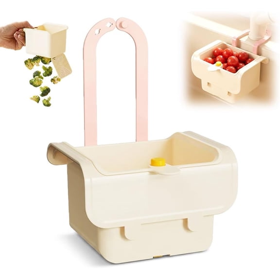 Sink Strainer Basket Hanging Kitchen Drain Filter Basket Press Dump (Cream) | Hanging Faucet Sink Strainer Basket With Press Open Dump Design Fine Mesh Food Catcher For Kitchen Sink Waste Separation