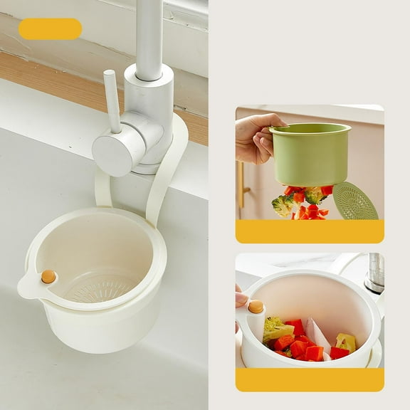 Sink Strainer Basket, No-Drill Hanging Drain Rack for Food Waste, Easy Drain Filter with Bottom Release, Upgrade Quick Draining Kitchen Tool, Mess-Free & Hands-Free Cleanup (White)