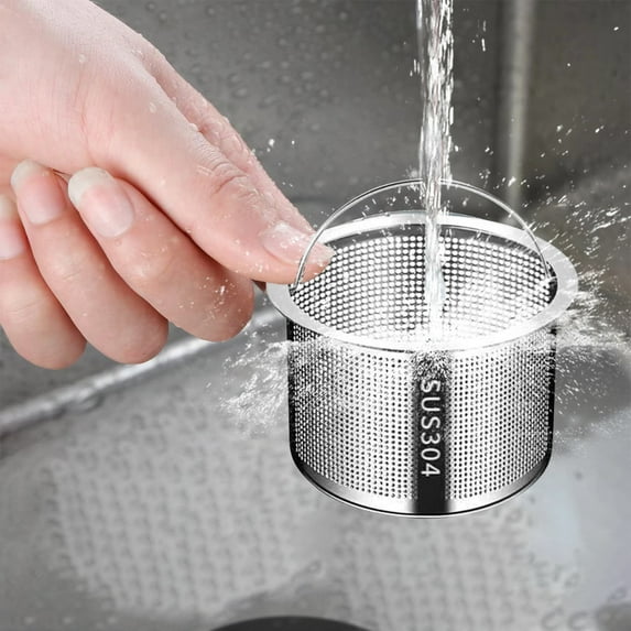 Sink Strainer, Kitchen Sink Filter, 304 Stainless Steel Reusable Drain Screen with Fine Mesh, Lid, and Hanging Ring for Vegetable Washing and Dishwashing