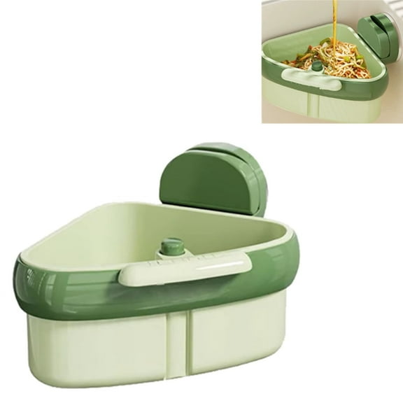 Sink Strainer | Suction Cup Sink Corner Rack | 2025 New Upgraded Suction Cup Press Sink Drainer Basket | Triangle Storage Rack with Drain Hole | Corner Sink Trash Catcher for Food Waste(Green)