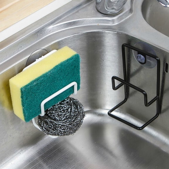 Sink Sucker Drain Rack Sponge Storage Holder Kitchen Soap Stand Dish Cloth Shelf Black YIWEI