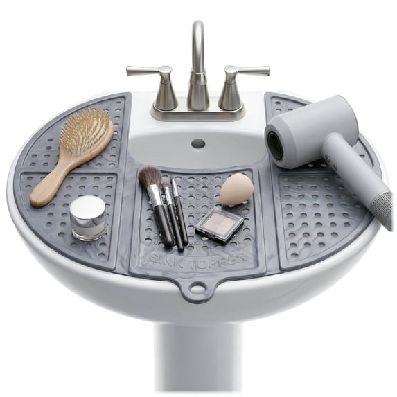 Sink Topper Premium Silicone Rubber Foldable Cover for Bathroom Counter Spaces Makeup Organizer, Silver