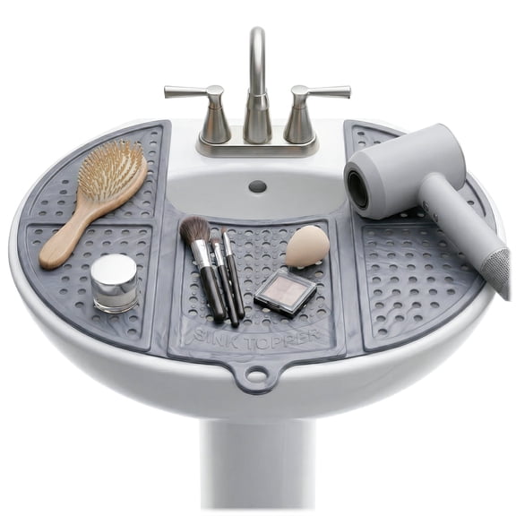 Sink Topper Premium Silicone Rubber Foldable Cover for Bathroom Counter Spaces Makeup Organizer, Silver