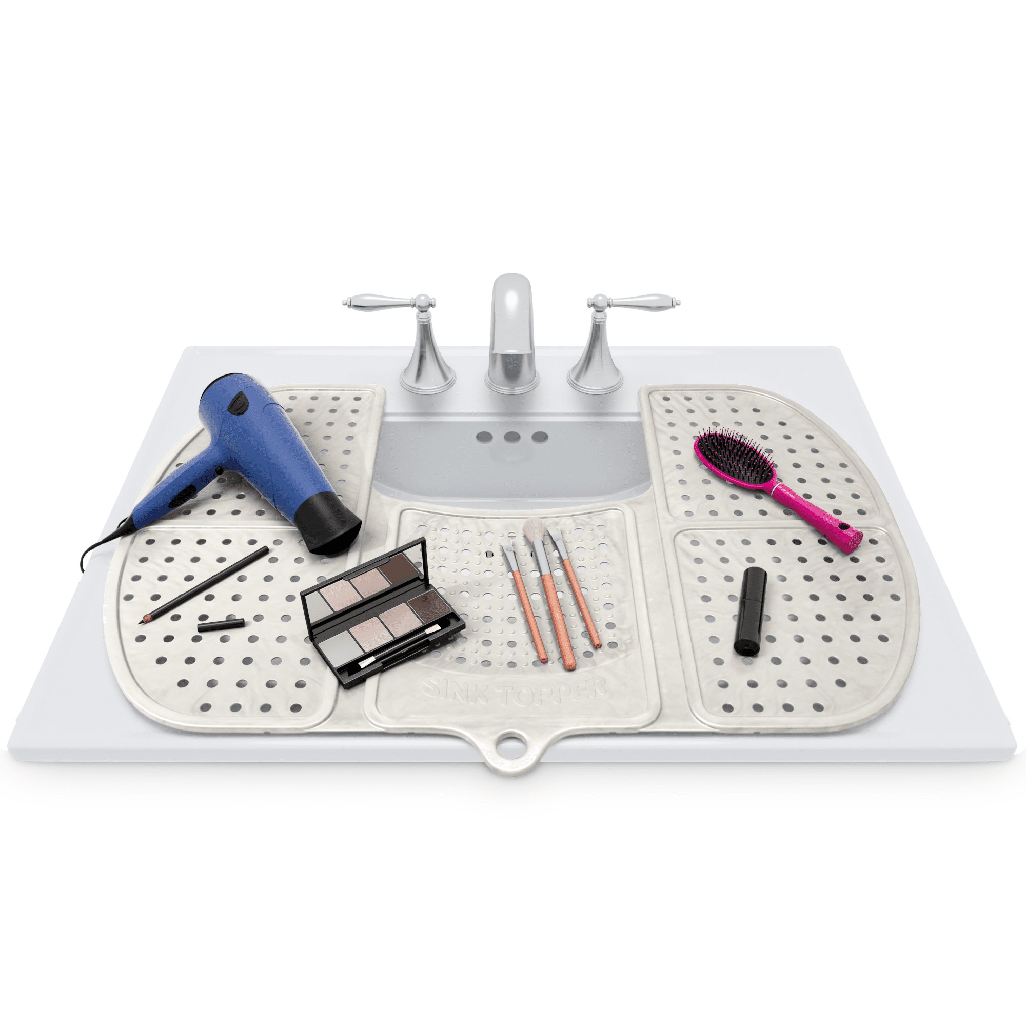 Top-It Sink Mat for More Counter Space. Rollable Sink Cover. Sink Topper. Makeup Organizer Mat. Must Have Bathroom Accessory. (White)