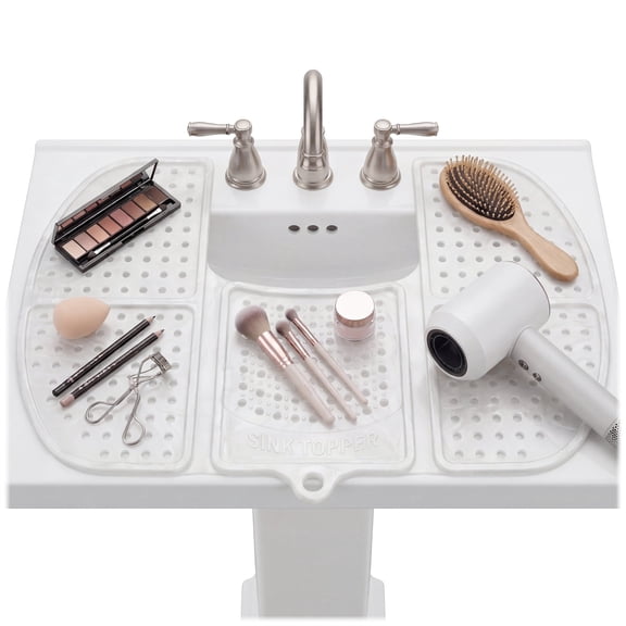 Sink Topper Foldable Cover for Bathroom Counter Spaces Organizer Makeup Mat, Pearl White, Large