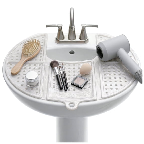 Sink Topper Premium Silicone Rubber Foldable Sink Cover, Makeup Organizer, Standard, White