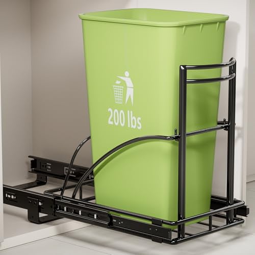 Under Sink Trash Can Pull Out, Reinforced Heavy Duty Steel Frame Slider, No Can/Fits 7-13 Gal 50Qt Garbage Bin/Quiet Close Slides, Pull Out Trash Can Under Counter for Minimum Cabinet 13"Wx19"Dx17"H