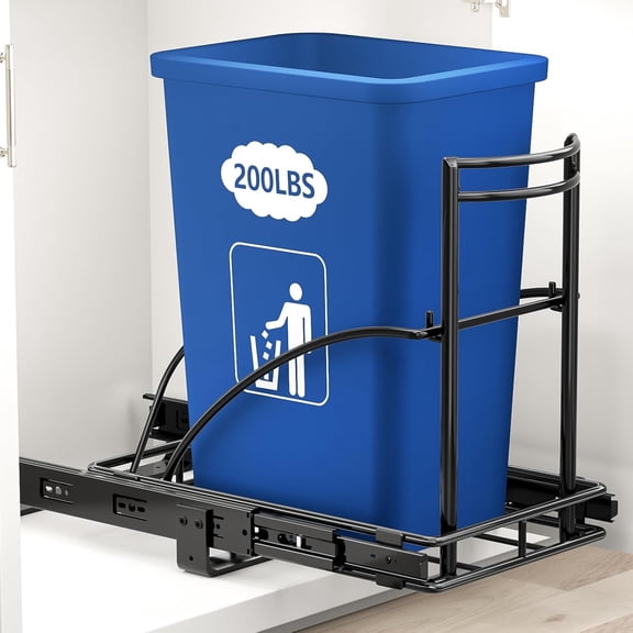 Under Sink Trash Can Pull Out Trash Hidden for 30-50 Qt 7-13 Gallon Garbage Can Under 13" Wx19 Dx17 H Cabinet, Black Pull Out Kit with Full Extension Slide for Kitchen and Bathroom, No Bin