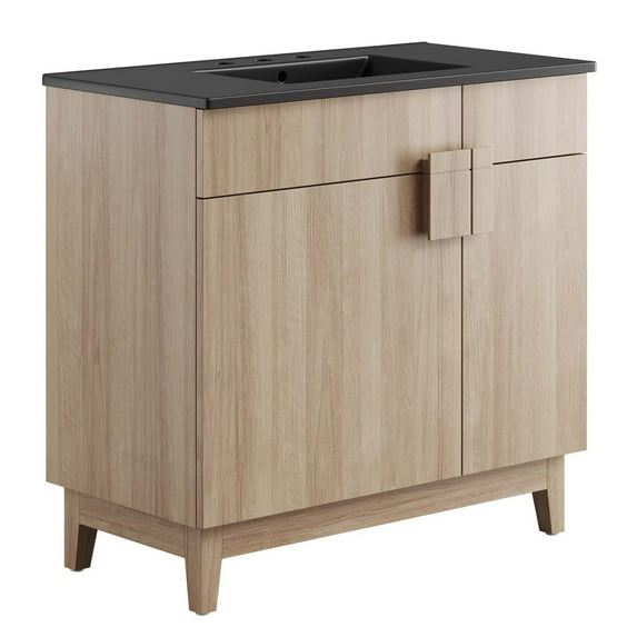 Sink Vanity Cabinet, Black Natural, Melamine Wood , Hotel Bedroom Bathroom, Modern Contemporary HB36127