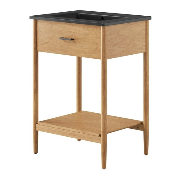 Sink Vanity Cabinet, Black Natural, Wood, Mid Century Hotel Bedroom Bathroom, Modern Contemporary HB36400