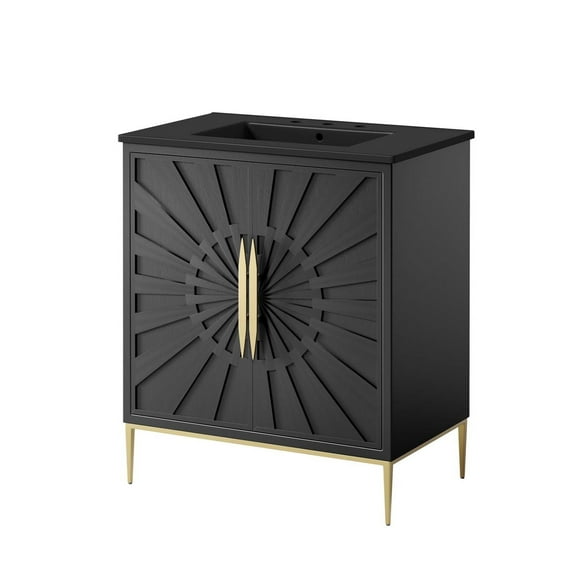 Sink Vanity Cabinet, Black, Wood, Hotel Bedroom Bathroom, Modern Contemporary HB34670