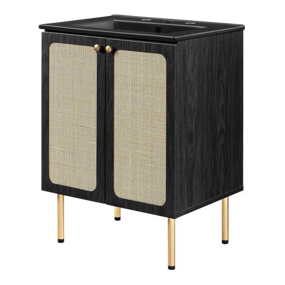 Sink Vanity Cabinet, Black, Wood, Hotel Bedroom Bathroom, Modern Contemporary HB36414