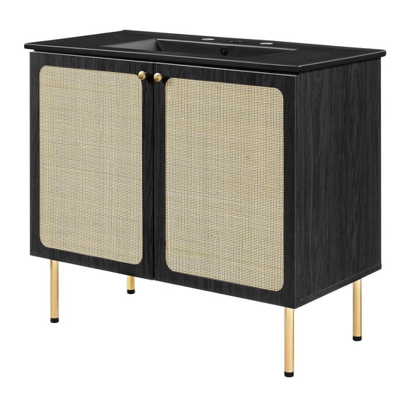 Sink Vanity Cabinet, Black, Wood, Hotel Bedroom Bathroom, Modern Contemporary HB36424