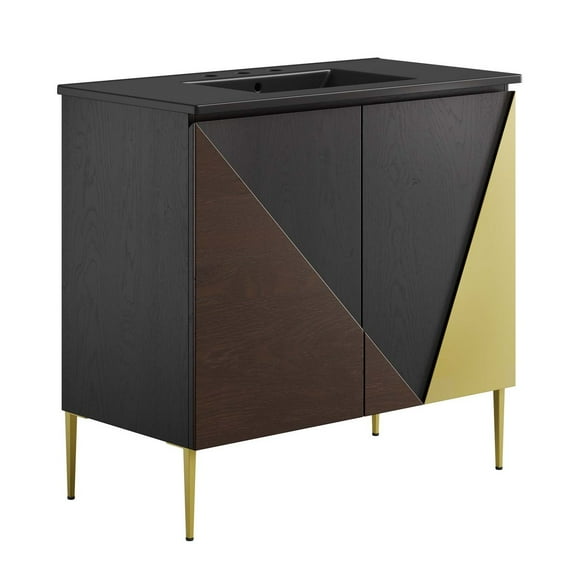 Sink Vanity Cabinet, Black, Wood, Metal, Hotel Bedroom Bathroom, Modern Contemporary HB36021