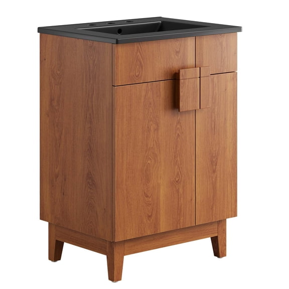Sink Vanity Cabinet, Brown Black, Melamine Wood , Hotel Bedroom Bathroom, Modern Contemporary HB36116