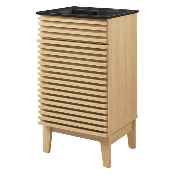 Sink Vanity Cabinet, Brown Oak Black, Wood, Mid Century Hotel Bedroom Bathroom, Modern Contemporary HB33669